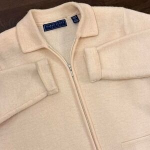 Rare 90s Vintage Karen Scott 100% Wool Petite Zip Sweater | Cream | Large